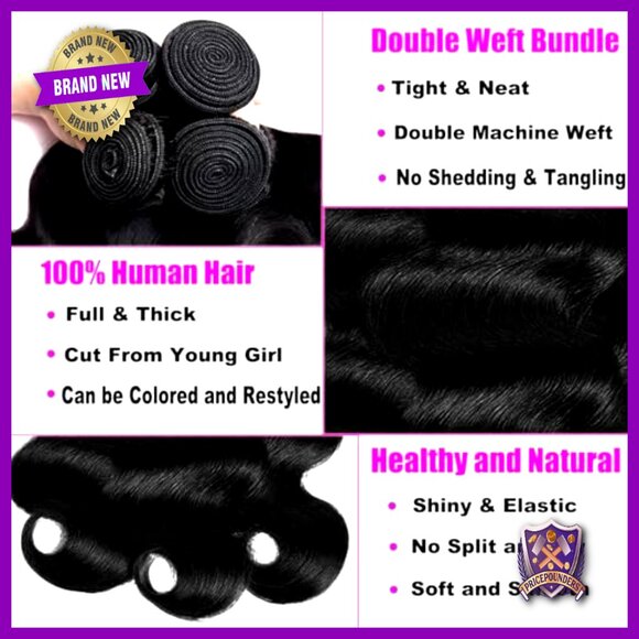 Body Wave Human Hair Extensions 4 Bundles with 5x5 HD Lace Closure
